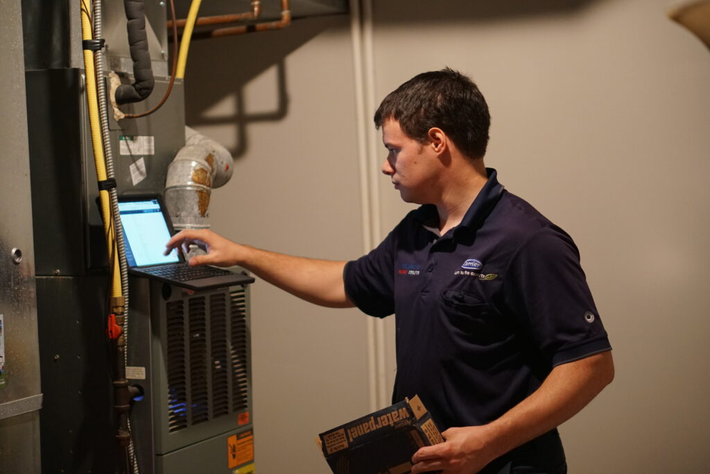 Newark-Heath, Ohio HVAC technician performing a fall furnace tune-up.